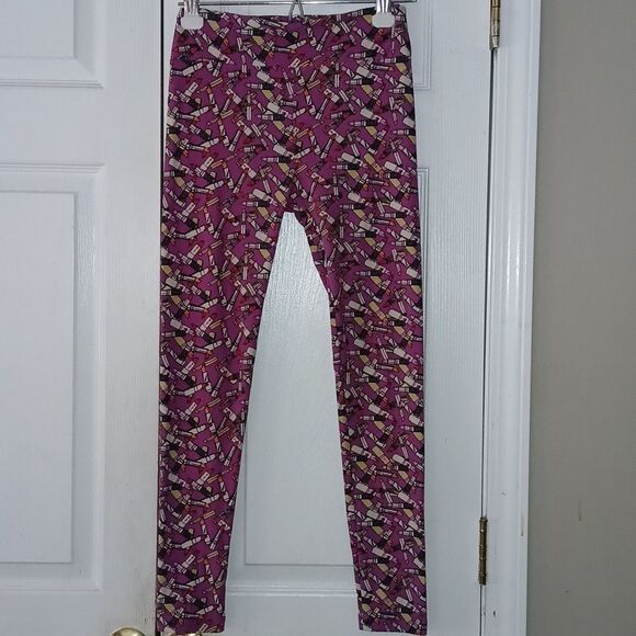 Lularoe  lipstick cosmetology buttery soft purple leggings Sz One Size - Picture 1 of 6